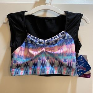 Motionwear Black Cap Sleeve Bra Crop Top Sz MA